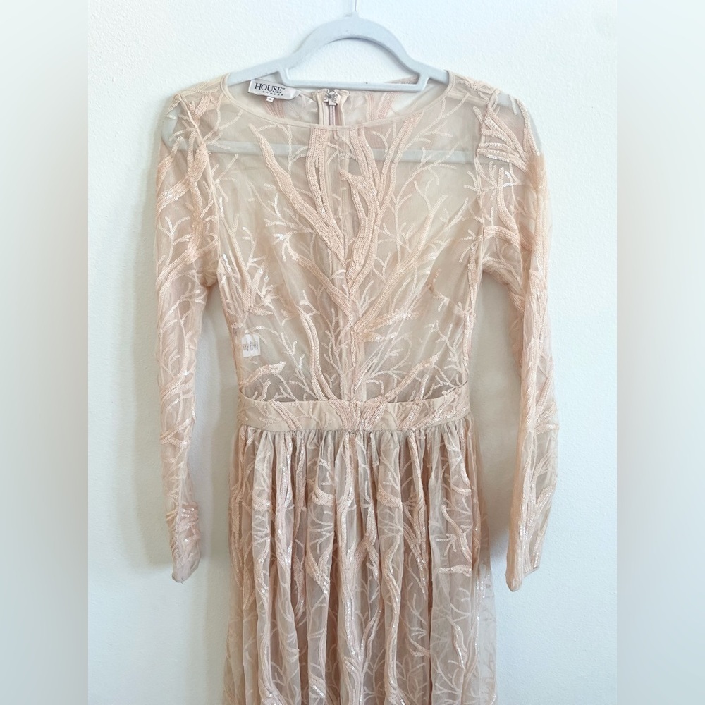 House of CB Peach pink Lucya long sleeve sequin limited edition gown S - Picture 12 of 12